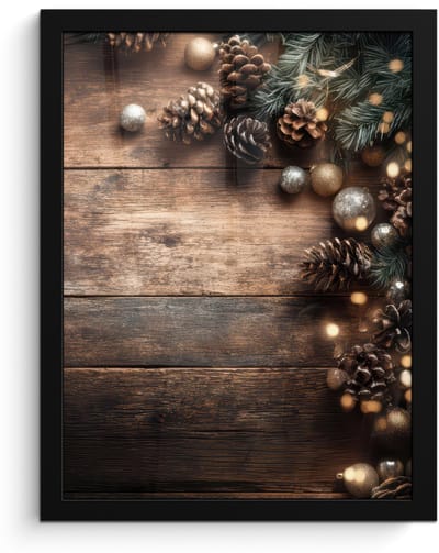 Poster in lijst - Fotolijst 30x40 cm - Posters - Kersthoekdecoratie - Dennenappels - Lichtjes - Posterlijst zwart - Decoratie - Wanddecoratie woonkamer - Muurdecoratie slaapkamer - Kerstversiering - Kerstdecoratie voor binnen - Kerstmis