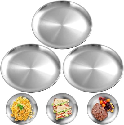 Set van 3 Ronde Roestvrijstalen Borden van 20 cm - Duurzaam Tafelgerei voor Kamperen, Buitenactiviteiten en Feesten