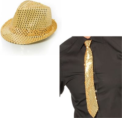 Faram Party verkleed hoedje en stropdas - Goud glitters - Verkleedkleding