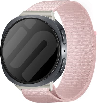 Strap-it Nylon bandje met klittenbandsluiting geschikt voor Samsung Galaxy Watch 9 (40/44mm) / Watch 8 (40/44mm) / 8 Classic (46mm) - lichtroze