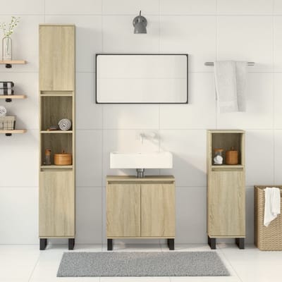 vidaXL - 3-delige - Badkamermeubelset - bewerkt - hout - sonoma - eikenkleurig