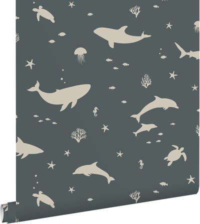 ESTAhome behang onderwaterwereld vergrijsd donker blauw - 50 x 900 cm - 131473