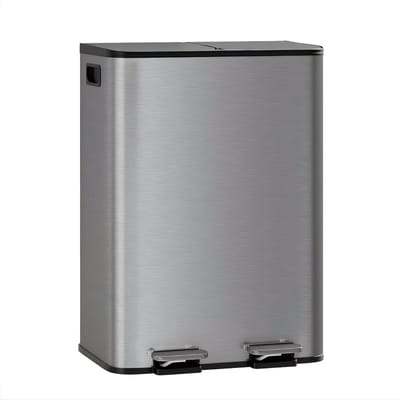 Afvalscheidingsbak - RVS Pedaalemmer met Dun Deksel, 2 Binnenemmers - Gray 2 x 30