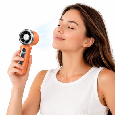 Ventilator - Handventilator - Handventilator oplaadbaar - Windsnelheidsregeling met 199 niveaus - Met LED licht mini ventilator - voor reizen, kamperen, kantoor, buiten en noodverlichting - Oranje