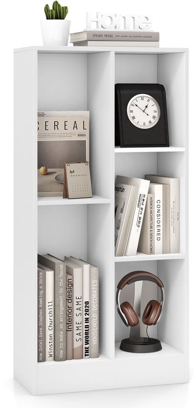 COSTWAY Boekenkast met 5 vakken, staand rek, kubusrek, kantoorplank, opbergrek voor woonkamer, slaapkamer, werkkamer, kantoor, 50 x 24 x 104 cm (wit)