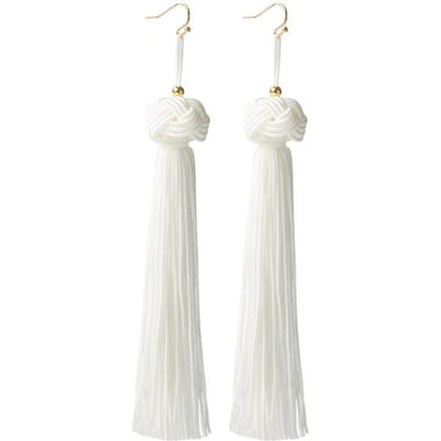 Nieuwe Etnische Kwast Hangende Oorbellen Voor Vrouwen Zwart Rood Geel Groen Roze Lang Katoen Druppel Oorhaak Boheemse Sieraden Cadeaus white