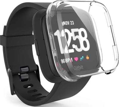 Hoesje + Screenprotector geschikt voor Fitbit Versa - Transparant voor Volledige 360 Graden Bescherming - Gel Case van iCall