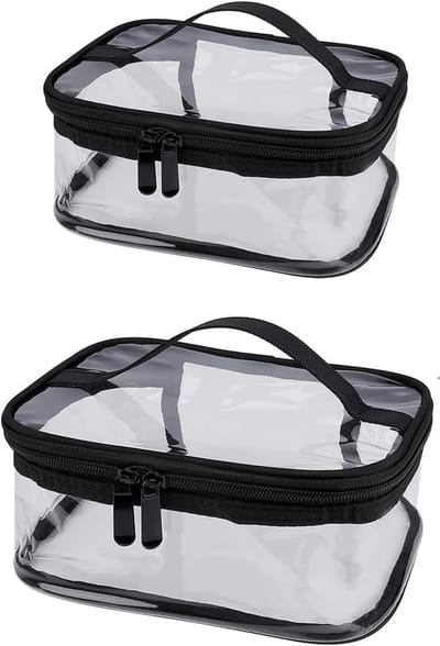 SnelShoppen - Toilet Bag Transparant Set van 2 - Grote Waterdichte PVC Zip Clear Bags met Draaghandvat voor Mannen en Vrouwen, Ideaal voor Reizen, Cam