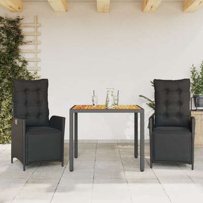 vidaXL - 3-delige - Tuinset - met - kussens - poly - rattan - zwart