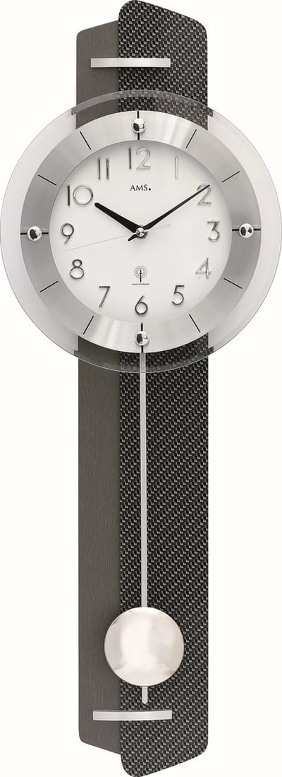 AMS 5264 Wandklok met slinger Radiogestuurd Carbon-motief.