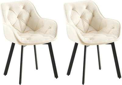 CLP Antigo Set van 2 eetkamerstoelen - Met armleuning - Metalen frame - Velvet - Fluweel/creme