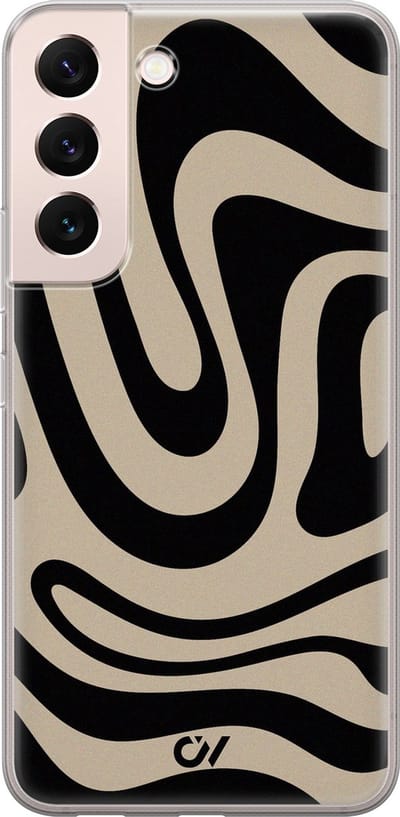 Hoesje geschikt voor Samsung Galaxy S22 hoesje - Abstract Black Waves - - Zwart - - Casevibes