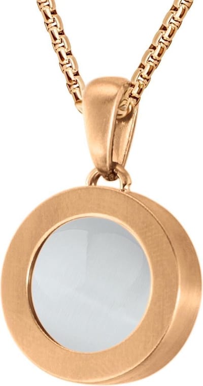 Quiges 12mm Mini Munt Hanger Rosékleurig RVS Mat met Cat's Eye Beige Munt en Box Ketting Ankerketting 42-46cm
