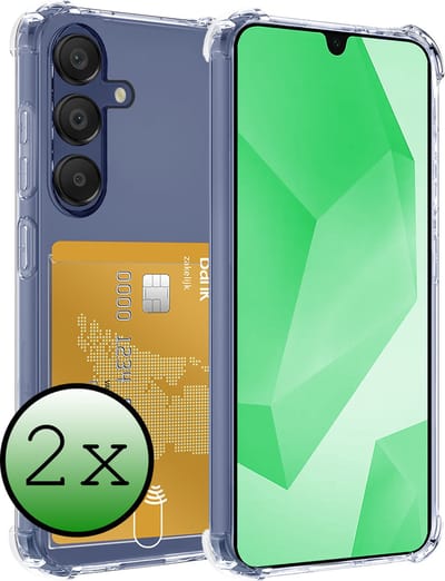 Hoesje 2 Stuks - Geschikt voor Samsung Galaxy A16 - Met Pashouder en Kaarthouder - Telefoon Hoes Shockproof - Siliconen Case - Back Cover - Shock Proof - Pasjes Houder - Transparant