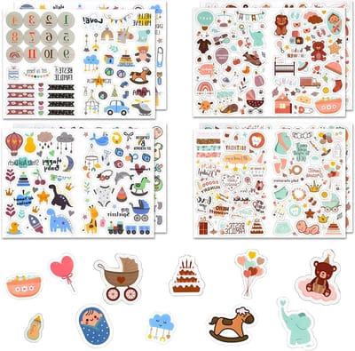 8 Stuks Zelfklevende Stickers voor Fotoalbums - Decoratieve Stickers voor Baby, Kinderen en DIY Projecten