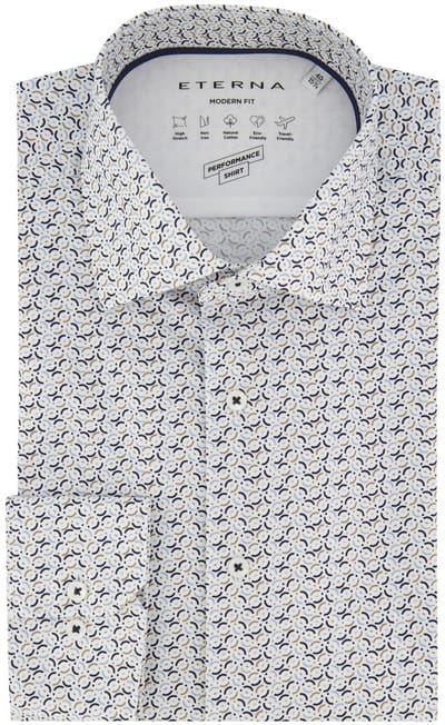 Overhemd Eterna modern fit stretch blauw geprint