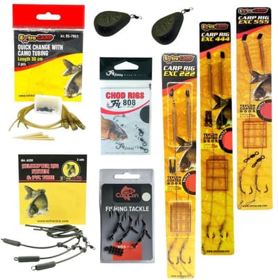 FC's Luxe Karper Onderlijnen & Montage Pakket - Haakmaat #6 - 12 Karper Rigs, Vislood & Onderlijnmontage - Hair Rigs, Chod Rigs & Spinner Rigs - Rigs pakket voor Karper Vissen