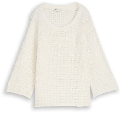 Tom Tailor - Loose fit gebreide trui met gaatjespatroon - Maat XXXL - Whisper White