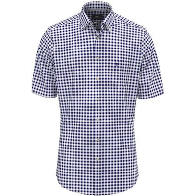 Fynch-Hatton Overhemd Seersucker Check Short Sleeve Navy / male