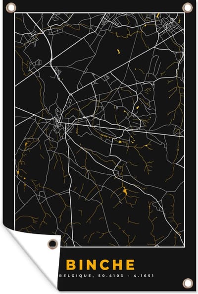 Muurdecoratie Binche - Stadskaart - Kaart - Plattegrond - Gold - 120x180 cm - Tuinposter - Tuindoek