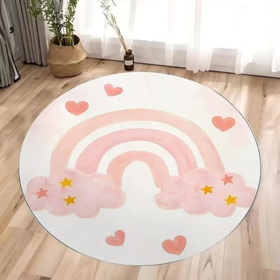 boho Regenboog Rond Vloerkleed Vloermat Antislip Machinewasbaar Flanel Tapijt voor Thuis Woonkamer Kinderen Speelmat Slaapkamer Vloermat 80X80CM