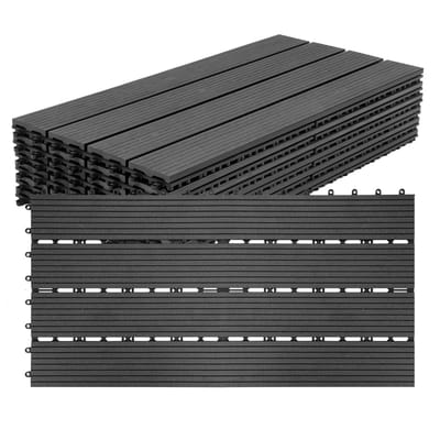 Terrastegels WPC Vlondertegels - 24 Stuks - 30 x 60 cm 4 m² - WPC Composiet Kunststof - Makkelijke en Snelle Montage - Balkontegels - Vlondertegel Set - Onderhoudsvrij - Tuin, Balkontegels - Terrasplanken - Antraciet