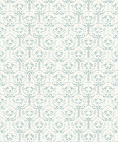 Dutch Wallcoverings - Little Kids- Oiseaux mint/wit - vliesbehang - 10m x 53cm - JS3202