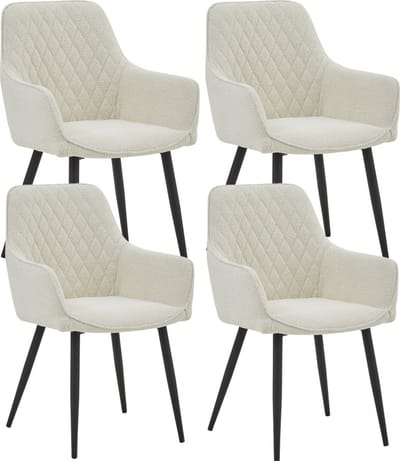 Colenis® - Beverly Eetkamerstoel - Set Van 4 - Wit - Bouclé