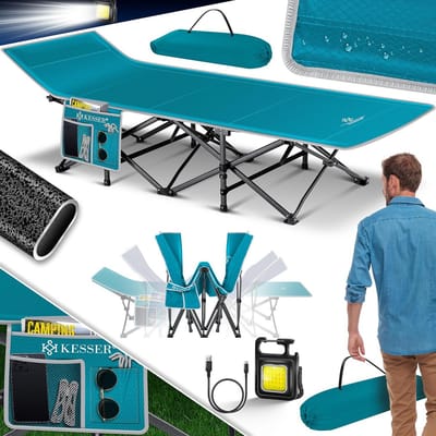 Campingbed Inklapbaar Veldbed Voor Buiten, 190 x 67 x 35 cm, Tot 250 kg Belastbaar, Draagtas en Zijvak Inbegrepen