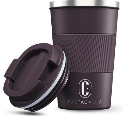 Castagnola Thermosbeker - Koffiebeker To Go - Travel Mug voor Koffie en Thee - Theebeker - 380 ML - RVS - Bruin