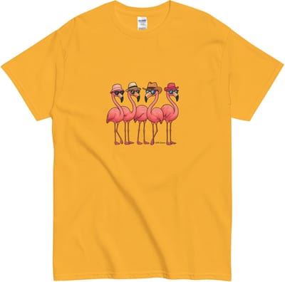 T Shirt met Vrolijke Vogels - Hello Summer Flamingo - 100% Katoen - Geel - S