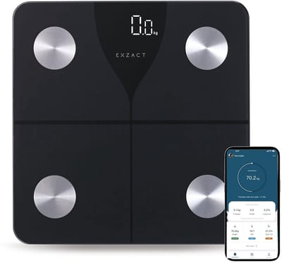 Exzact Slimme Lichaamsweegschaal/Digitale Badkamerweegschaal – Bluetooth iOS & Android – 180 kg Capaciteit – Lichaamsvet – kg/st/lbs – Elektronische Weegschaal