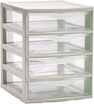 Plasticforte Ladeblokje/bureau organizer 4x lades - beige/transparant - L18 x B21 x H23 cm - plastic