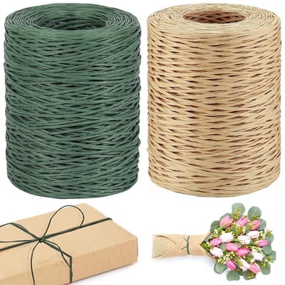 Natuurlijke Papieren Draad 2 mm voor Creatieve Projecten, Bruiloften, Geschenken en DIY Decoratie - 200 m per rol in Groen en Lichtbruin