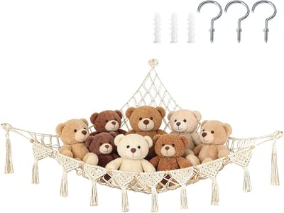 Pluche speelgoedhangmat - 105*105*145 cm - Handgeweven - Geschikt voor het opbergen van pluche speelgoed - Geschikt voor zowel grote als kleine knuffels - Ideaal voor kinderen, baby's, kinderkamers en als decoratie - Inclusief bevestigingsmateriaal