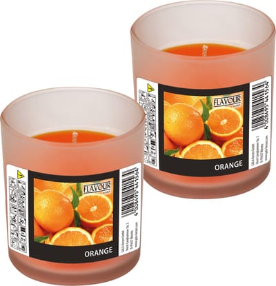 Conpax Candles geurkaars - 2x - sinaasappel geur - oranje - 8 branduren - in glas - aroma kaars