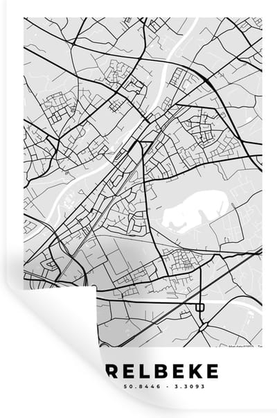 Muurstickers - Sticker Folie - Plattegrond – Harelbeke – Zwart Wit – Stadskaart - Kaart - 20x30 cm - Plakfolie - Muurstickers Kinderkamer - Zelfklevend Behang - Zelfklevend behangpapier - Stickerfolie