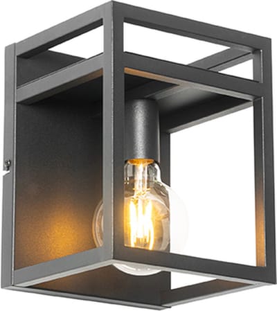 QAZQA cage rack - Industriele Wandlamp voor binnen - 1 lichts - D 18 cm - Zwart - Industrieel - Woonkamer | Slaapkamer | Keuken