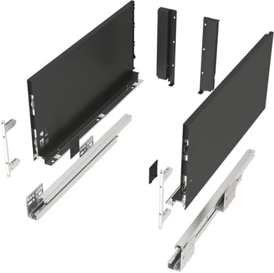 Lasysteem JUNKER-SLIM Antraciet Hoogte: 199 mm Diepte: 300 mm stressbestendig tot 40 Kg Soft-Close La met 13 mm smalle ladebakken
