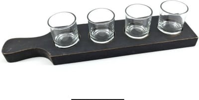 Woodart waxinehouder 4 glaasjes op houten plank blackwash