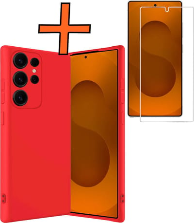Hoes - Met Screenprotector - Geschikt voor Samsung Galaxy S25 Ultra - Sterk & Shockproof - Back Cover - Siliconen Case - Telefoon Hoes - Rood
