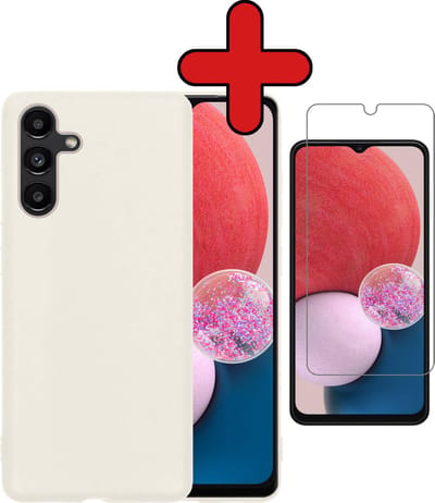 Hoesje - Met Screenprotector - Geschikt voor Samsung Galaxy A13 5G - Sterk & Shockproof - Telefoon Hoes - Back Cover - Siliconen Case - Telefoonhoes - Wit