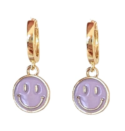 Oorbellen 14k goudverguld - paarse smiley hanger- Charme Bijoux