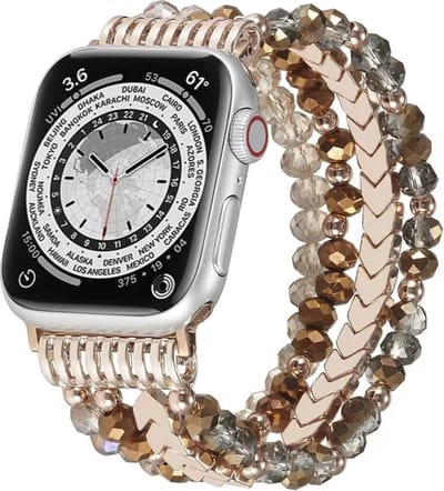 Stravo Boho Stijl Kralen Armbandje Geschikt voor Apple Watch 42mm (Series 11/10), 41mm (Series 9/8/7), 40mm (Series 6/5/4/SE 1/2/3), 38mm (Series 3/2/1) - Bruine Pijl - Handgemaakt Elastisch Dames Horlogebandje - Elegante Kralen Bandje