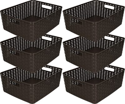 PlasticForte Opbergmand/kastmandje - 6x - 12 liter - bruin - geweven kunststof - 36 x 28 x 13 cm