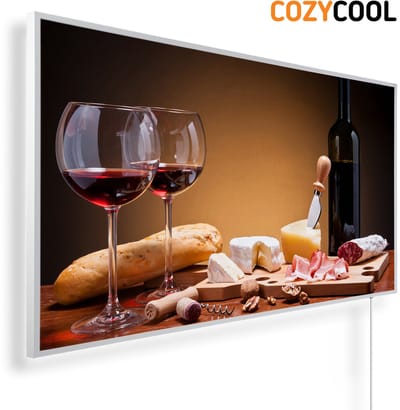 Infraroodpaneel met afbeelding | Plankje worst kaas en wijn | 1200 Watt | Witte lijst | Infrarood verwarmingspaneel | Infrarood paneel | Infrarood verwarming