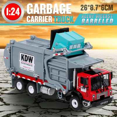 Camion porte-ordures en alliage moulé sous pression 1:24 Collecteur de modules de véhicule de transport de déchets rouge