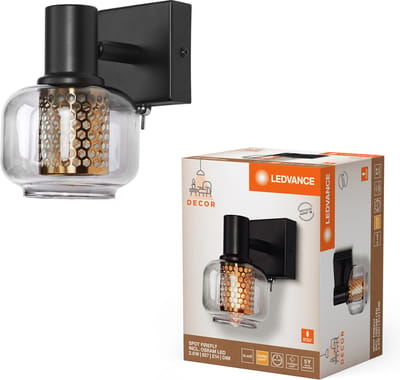 LEDVANCE Decor Spot Firefly lamp zwart in industriële stijl, 1 x 2,8 W, 250 lm, 2700 K, behuizing van metaal en glas, E14-fitting, aan/uit-schakelaar, eenvoudige montage, dimbare OSRAM-lamp inbegrepen.