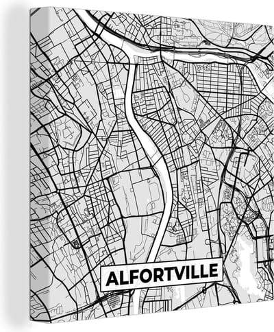 Canvas Schilderij Plattegrond - Alfortville - Stadskaart - Kaart - Frankrijk - 20x20 cm - Wanddecoratie