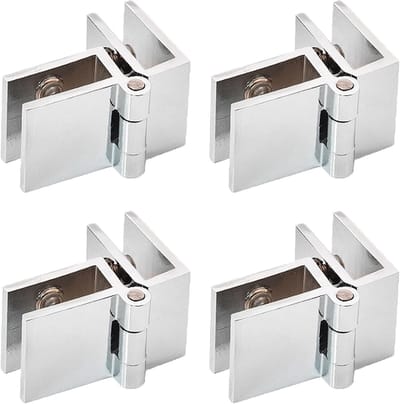 Set van 4 zilveren glasdeurklemmen, duurzame zinklegering scharnieren voor het bevestigen van glazen deuren in badkamers en opbergdozen.